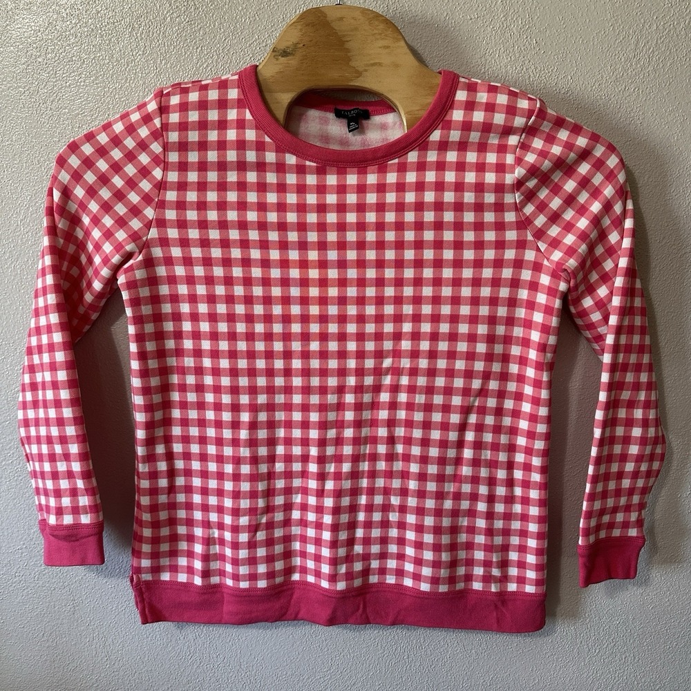 Talbots Sweatshirt‎ Size Medium Petite MP Pink White Gingham Crewneck Pullover